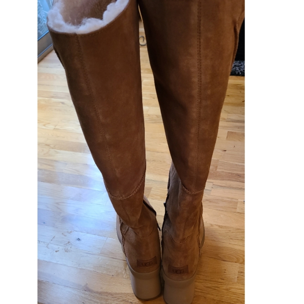 🆕️ UGG New Heights Platform Ochre Brown Over the Knee Boots Size 10 Baddie - Picture 6 of 15